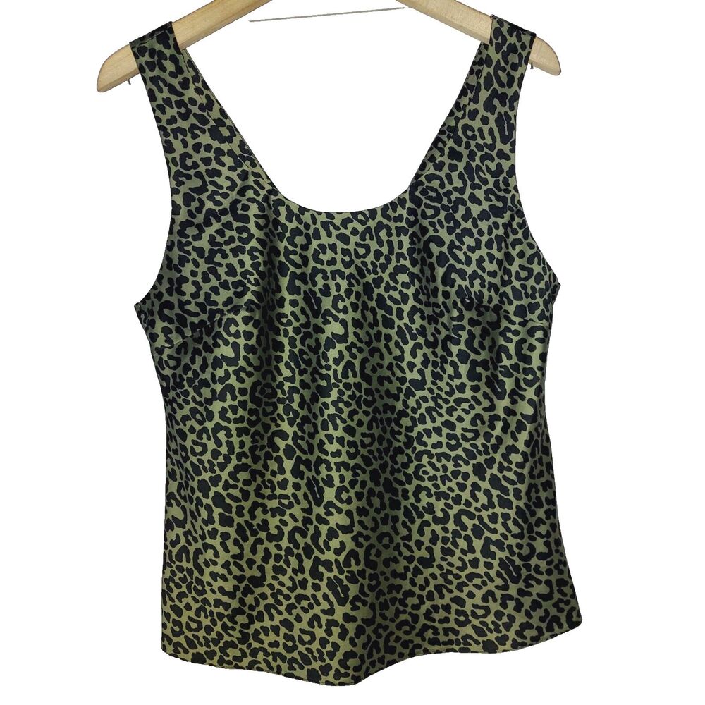 ASOS Green Satin Cami Tank Top Leopard Size 12 Large